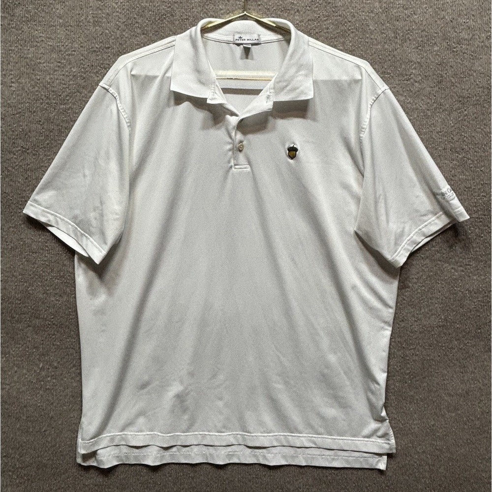 Peter Millar Shirt XL White Short Sleeve Polo Summer Comfort Mens Golf Oaks EUC